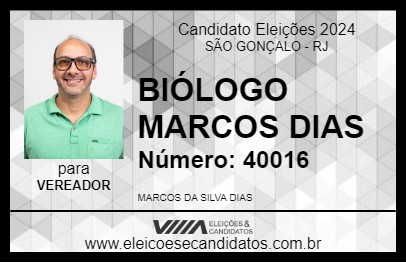 Candidato BIÓLOGO MARCOS DIAS 2024 - SÃO GONÇALO - Eleições