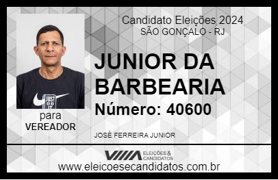 Candidato JUNIOR DA BARBEARIA 2024 - SÃO GONÇALO - Eleições