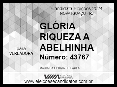 Candidato GLÓRIA RIQUEZA A ABELHINHA 2024 - NOVA IGUAÇU - Eleições