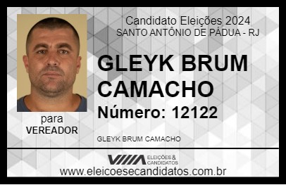 Candidato GLEYK BRUM CAMACHO 2024 - SANTO ANTÔNIO DE PÁDUA - Eleições