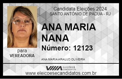 Candidato ANA MARIA NANA 2024 - SANTO ANTÔNIO DE PÁDUA - Eleições