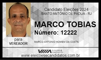 Candidato MARCO TOBIAS 2024 - SANTO ANTÔNIO DE PÁDUA - Eleições