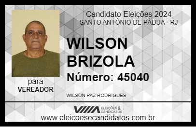 Candidato WILSON BRIZOLA 2024 - SANTO ANTÔNIO DE PÁDUA - Eleições