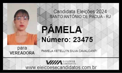 Candidato PÂMELA 2024 - SANTO ANTÔNIO DE PÁDUA - Eleições