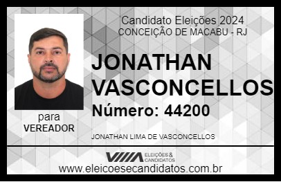 Candidato JONATHAN VASCONCELLOS 2024 - CONCEIÇÃO DE MACABU - Eleições