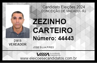 Candidato ZEZINHO CARTEIRO 2024 - CONCEIÇÃO DE MACABU - Eleições