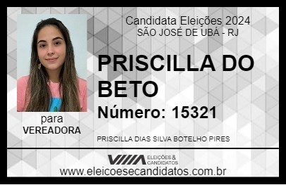 Candidato PRISCILLA DO BETO 2024 - SÃO JOSÉ DE UBÁ - Eleições