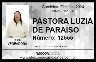 Candidato PASTORA LUZIA DE PARAISO 2024 - MIRACEMA - Eleições