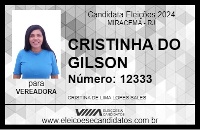 Candidato CRISTININHA DO GILSON 2024 - MIRACEMA - Eleições