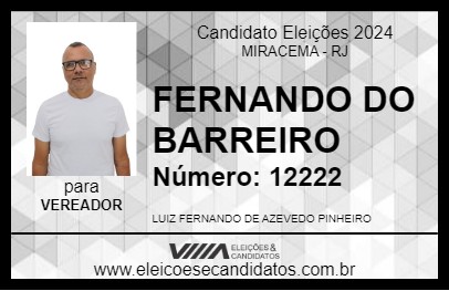 Candidato FERNANDO DO BARREIRO 2024 - MIRACEMA - Eleições