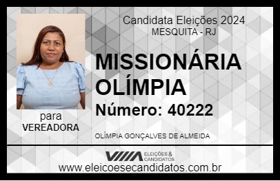 Candidato MISSIONÁRIA OLÍMPIA 2024 - MESQUITA - Eleições