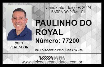 Candidato PAULINHO DO ROYAL 2024 - BARRA DO PIRAÍ - Eleições