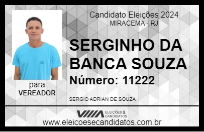 Candidato SERGINHO DA BANCA SOUZA 2024 - MIRACEMA - Eleições