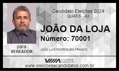 Candidato JOÃO DA LOJA 2024 - QUATIS - Eleições