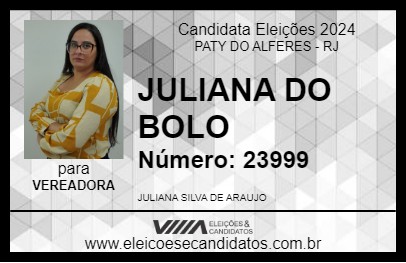 Candidato JULIANA DO BOLO 2024 - PATY DO ALFERES - Eleições