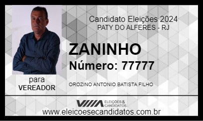 Candidato ZANINHO 2024 - PATY DO ALFERES - Eleições