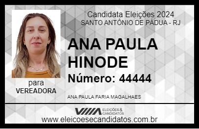 Candidato ANA PAULA HINODE 2024 - SANTO ANTÔNIO DE PÁDUA - Eleições