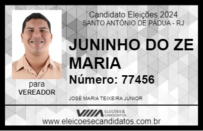 Candidato JUNINHO DO ZE MARIA 2024 - SANTO ANTÔNIO DE PÁDUA - Eleições