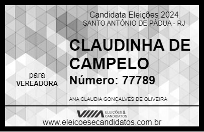 Candidato CLAUDIA CAMPELO 2024 - SANTO ANTÔNIO DE PÁDUA - Eleições