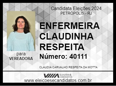 Candidato ENFERMEIRA CLAUDINHA RESPEITA 2024 - PETRÓPOLIS - Eleições