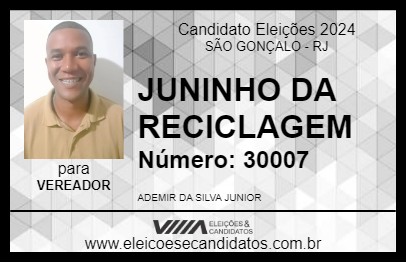 Candidato JUNINHO DA RECICLAGEM 2024 - SÃO GONÇALO - Eleições