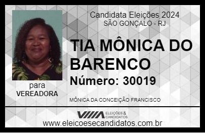 Candidato TIA MÔNICA DO BARENCO 2024 - SÃO GONÇALO - Eleições