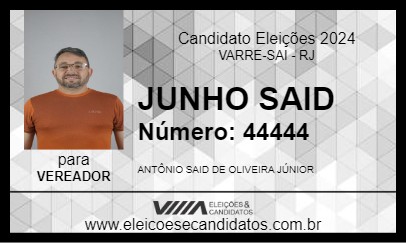 Candidato JUNINHO SAID 2024 - VARRE-SAI - Eleições