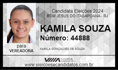 Candidato KAMILA SOUZA 2024 - BOM JESUS DO ITABAPOANA - Eleições