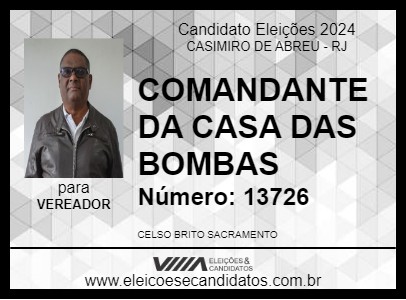 Candidato COMANDANTE DA CASA DAS BOMBAS 2024 - CASIMIRO DE ABREU - Eleições