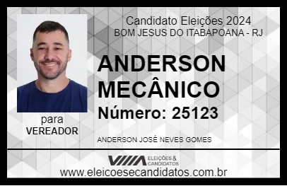 Candidato ANDERSON MECÂNICO 2024 - BOM JESUS DO ITABAPOANA - Eleições