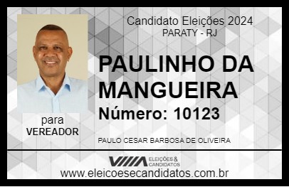 Candidato PAULINHO DA MANGUEIRA 2024 - PARATY - Eleições