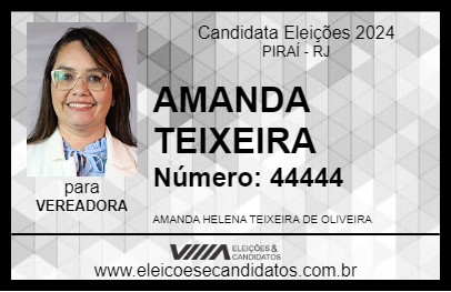 Candidato AMANDA TEIXEIRA 2024 - PIRAÍ - Eleições