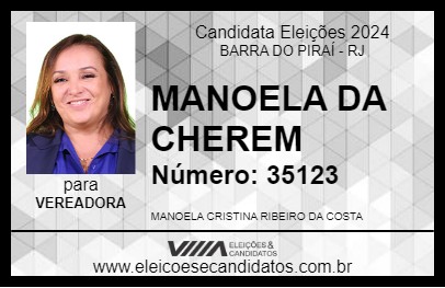 Candidato MANOELA DA CHEREM 2024 - BARRA DO PIRAÍ - Eleições