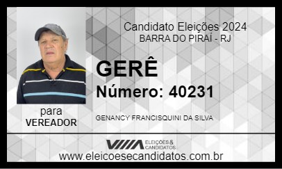 Candidato GERÊ 2024 - BARRA DO PIRAÍ - Eleições