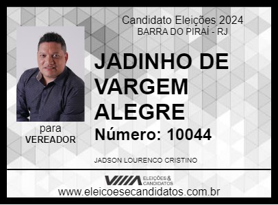 Candidato JADINHO DE VARGEM ALEGRE 2024 - BARRA DO PIRAÍ - Eleições