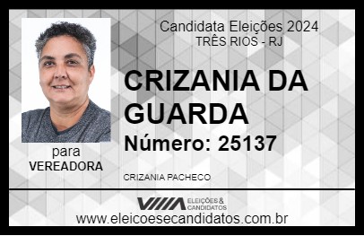 Candidato CRIZANIA DA GUARDA 2024 - TRÊS RIOS - Eleições