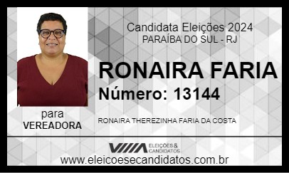 Candidato RONAIRA FARIA 2024 - PARAÍBA DO SUL - Eleições