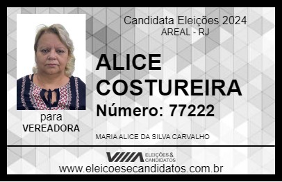 Candidato ALICE COSTUREIRA 2024 - AREAL - Eleições