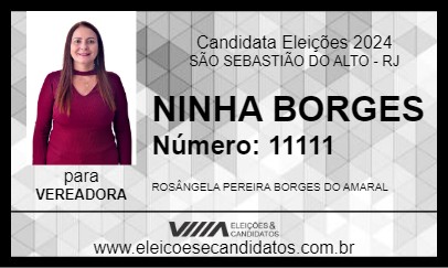 Candidato NINHA BORGES 2024 - SÃO SEBASTIÃO DO ALTO - Eleições