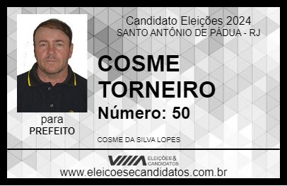 Candidato COSME TORNEIRO 2024 - SANTO ANTÔNIO DE PÁDUA - Eleições