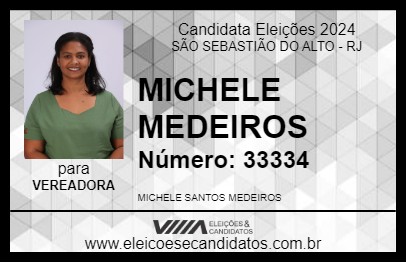 Candidato MICHELE MEDEIROS 2024 - SÃO SEBASTIÃO DO ALTO - Eleições