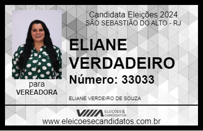 Candidato ELIANE VERDADEIRO 2024 - SÃO SEBASTIÃO DO ALTO - Eleições