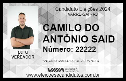 Candidato CAMILO DO ANTÔNIO SAID 2024 - VARRE-SAI - Eleições