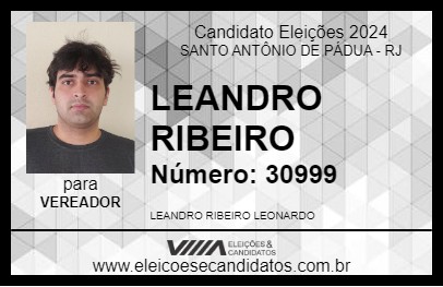 Candidato LEANDRO RIBEIRO 2024 - SANTO ANTÔNIO DE PÁDUA - Eleições