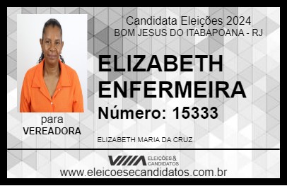 Candidato ELIZABETH ENFERMEIRA 2024 - BOM JESUS DO ITABAPOANA - Eleições