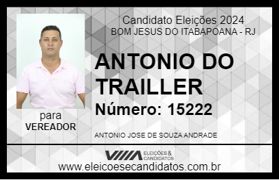 Candidato ANTONIO DO TRAILLER 2024 - BOM JESUS DO ITABAPOANA - Eleições