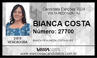 Candidato BIANCA COSTA 2024 - VOLTA REDONDA - Eleições