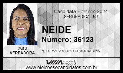 Candidato NEIDE DA CAUSA ANIMAL 2024 - SEROPÉDICA - Eleições