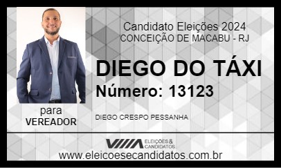 Candidato DIEGO DO TÁXI 2024 - CONCEIÇÃO DE MACABU - Eleições