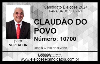 Candidato CLAUDÃO DO POVO 2024 - PARAÍBA DO SUL - Eleições